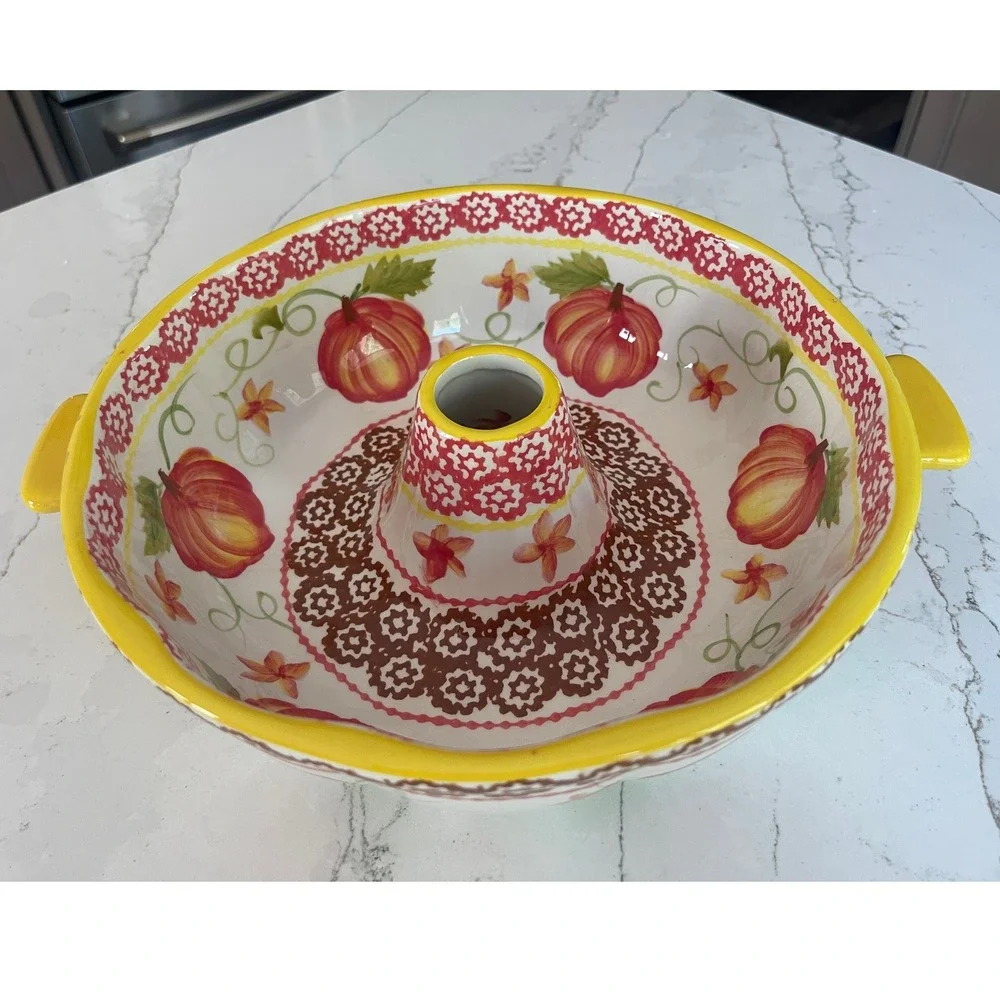 Temp-tations Old World Pumpkin Fluted Bundt Cake Pan Ceramic Baker with Lid